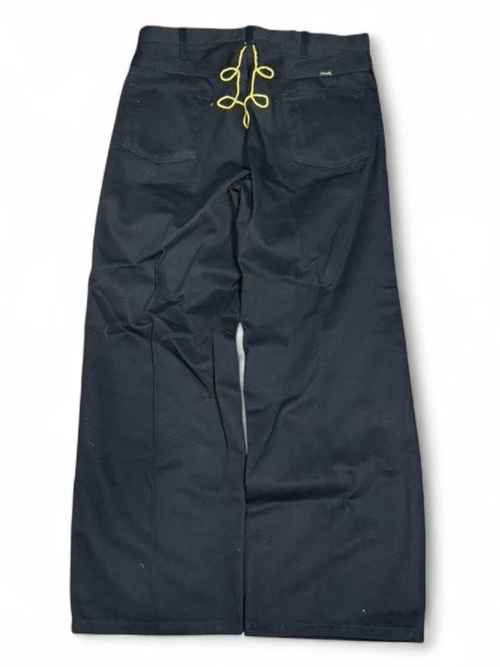 Black Women's Wide-Leg Wrangler with Yellow Lace Detail - Picture 2 of 4